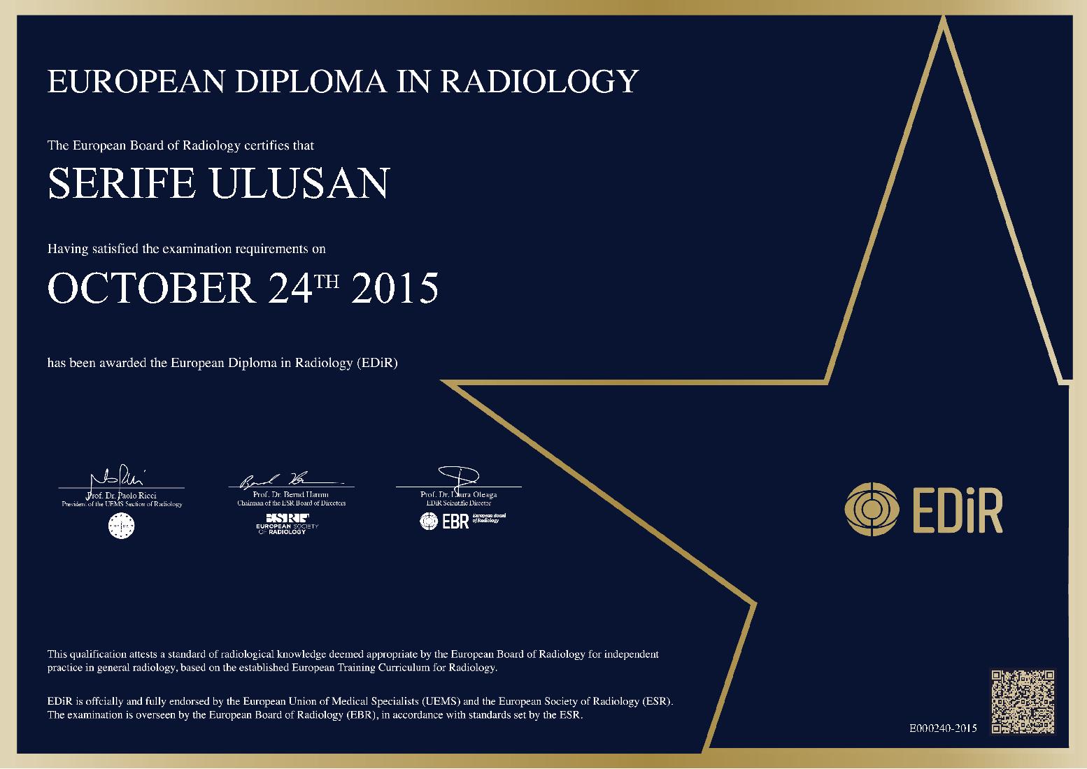 European Diploma in Radiology in Antalya on October 24, 2015 - Serife ULUSAN