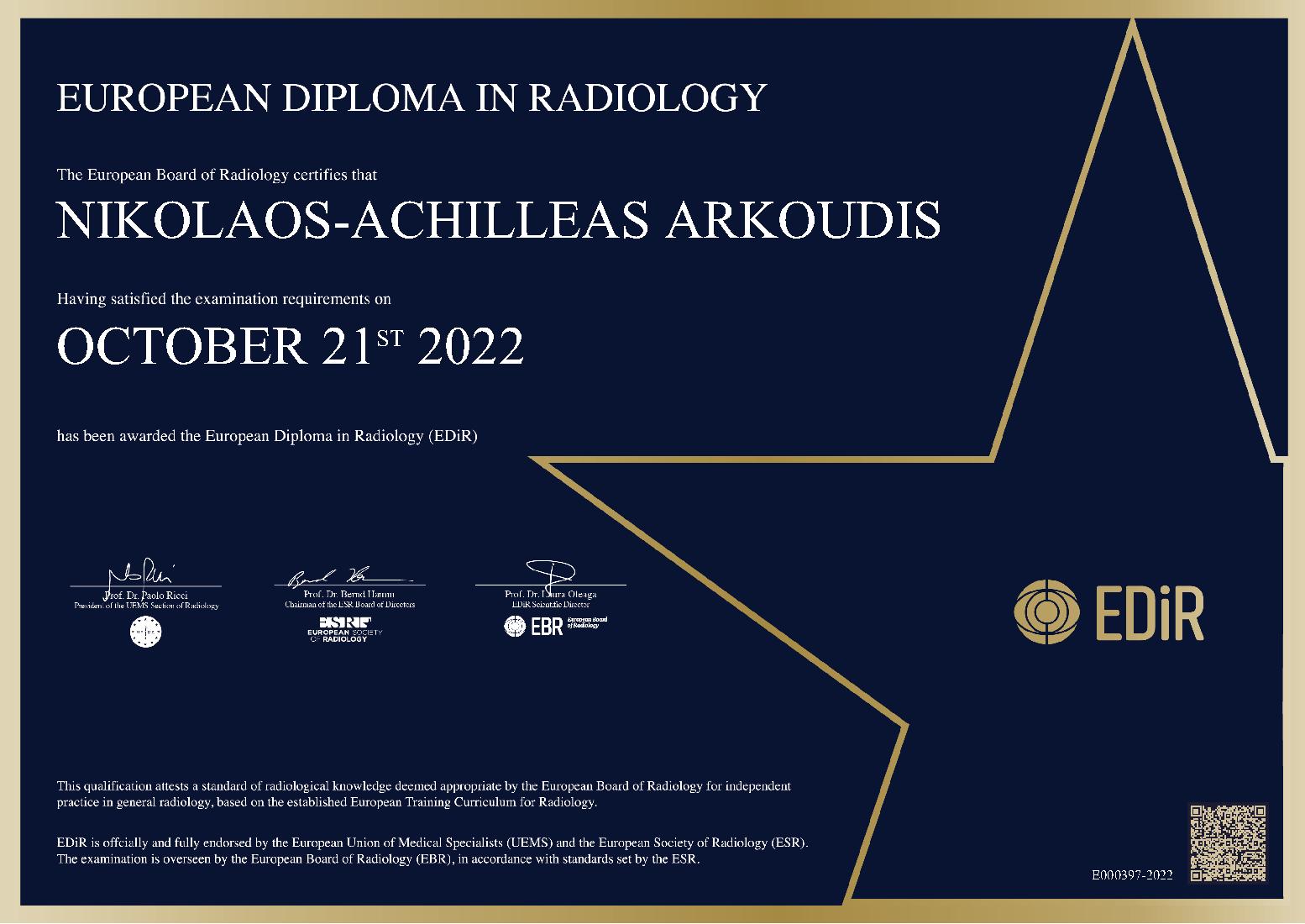 European Diploma in Paris on October 21, 2022 - Nikolaos-Achilleas Arkoudis