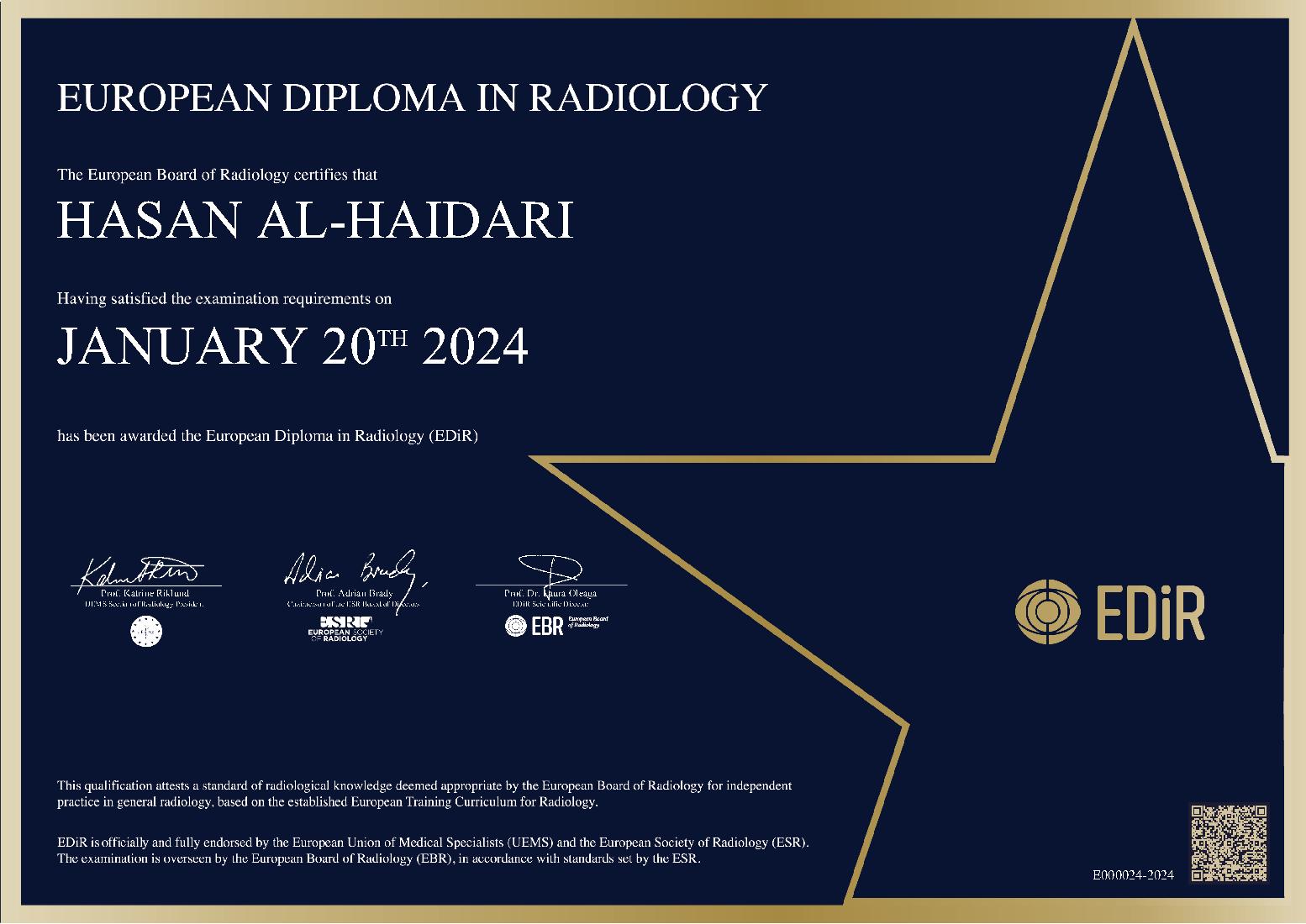 European Diploma in Radiology in Dubai on January 20, 2024 - Hasan Al-Haidari