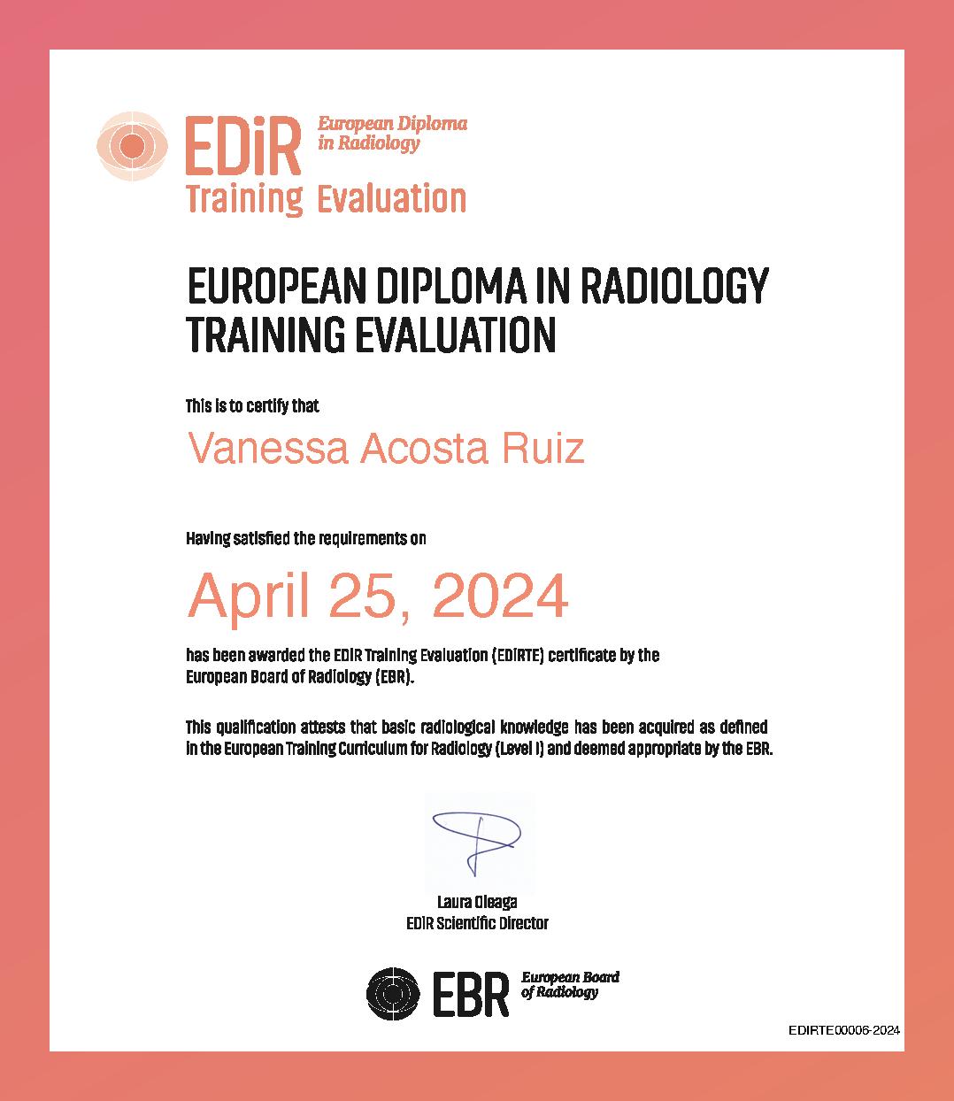 EDiR Training Evaluation on April 25, 2024 - Vanessa Acosta Ruiz