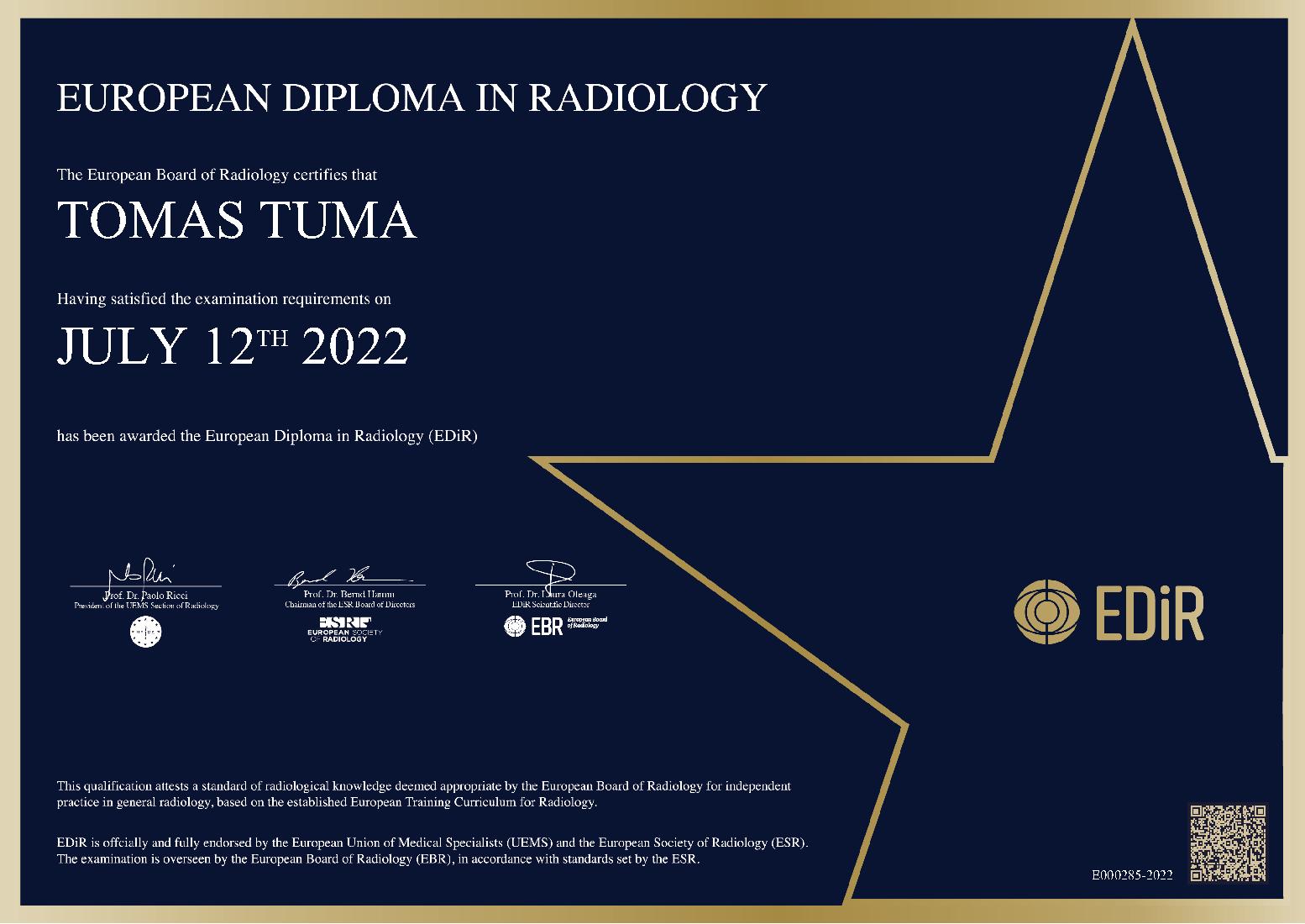 European Diploma in Radiology at ECR on July 12, 2022 - Tomas Tuma