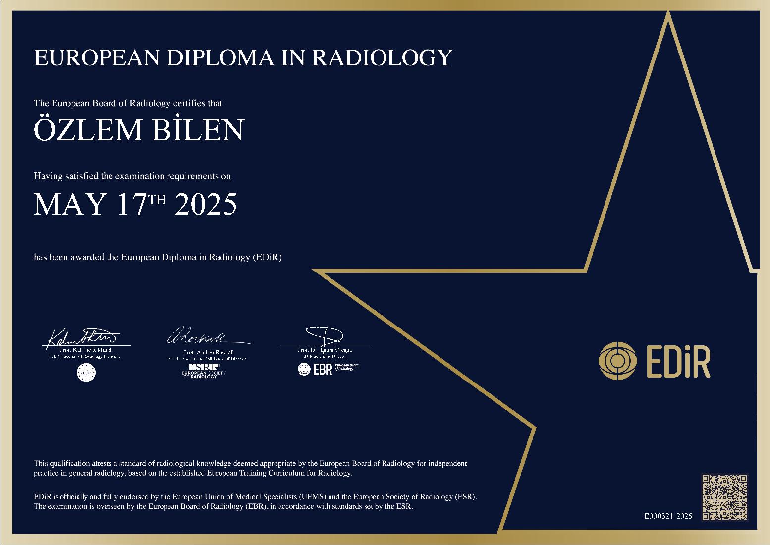 European Diploma in Radiology in Ankara on May 17, 2025 - ÖZLEM BİLEN