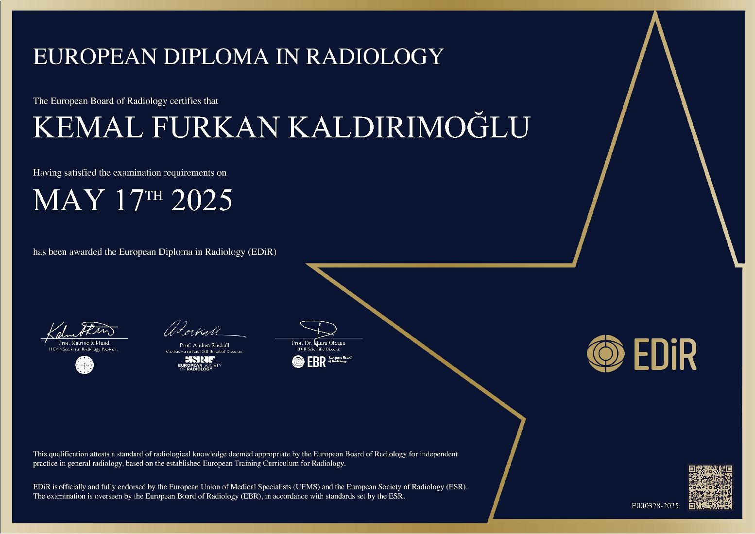 European Diploma in Radiology in Ankara on May 17, 2025 - KEMAL FURKAN KALDIRIMOĞLU