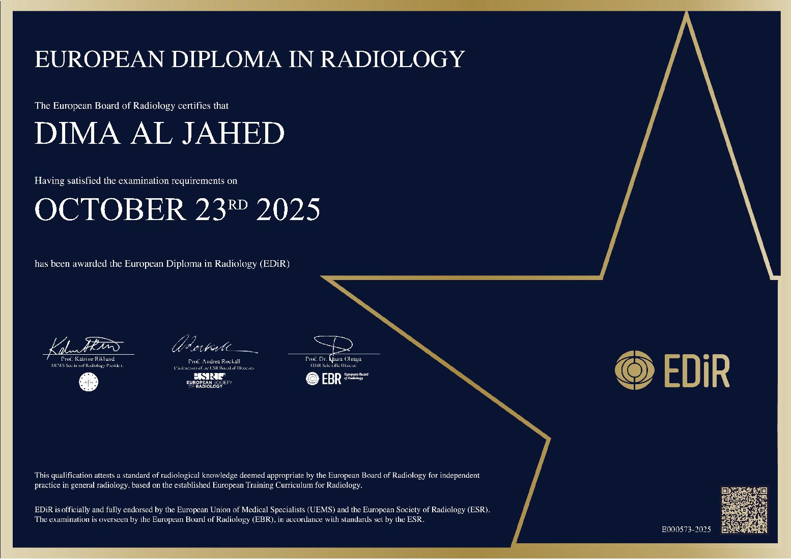 European Diploma in Radiology in Paris on October 23, 2025 - DIMA AL JAHED