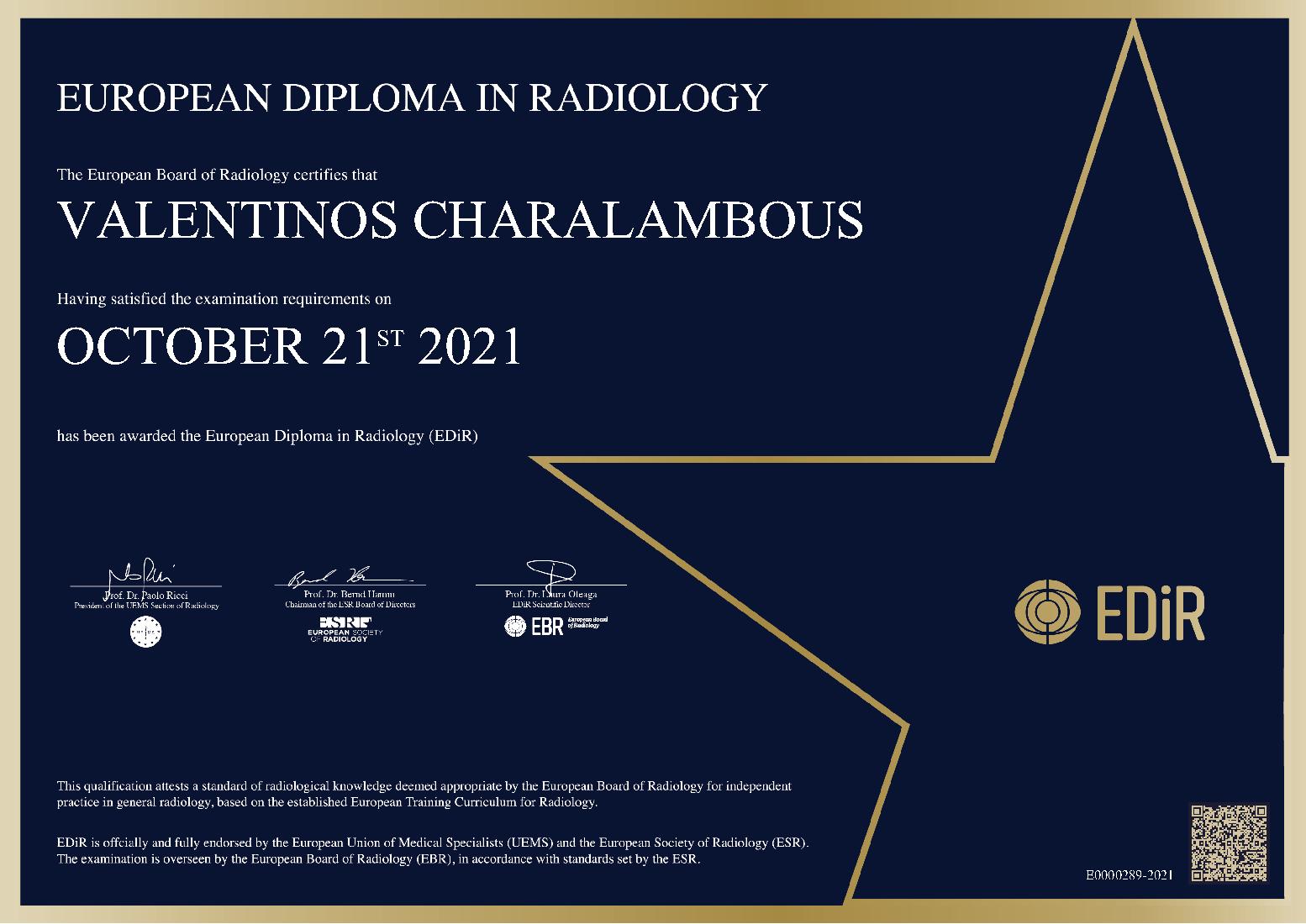 European Diploma in Radiology in Warsaw on October 21, 2021 - Valentinos Charalambous